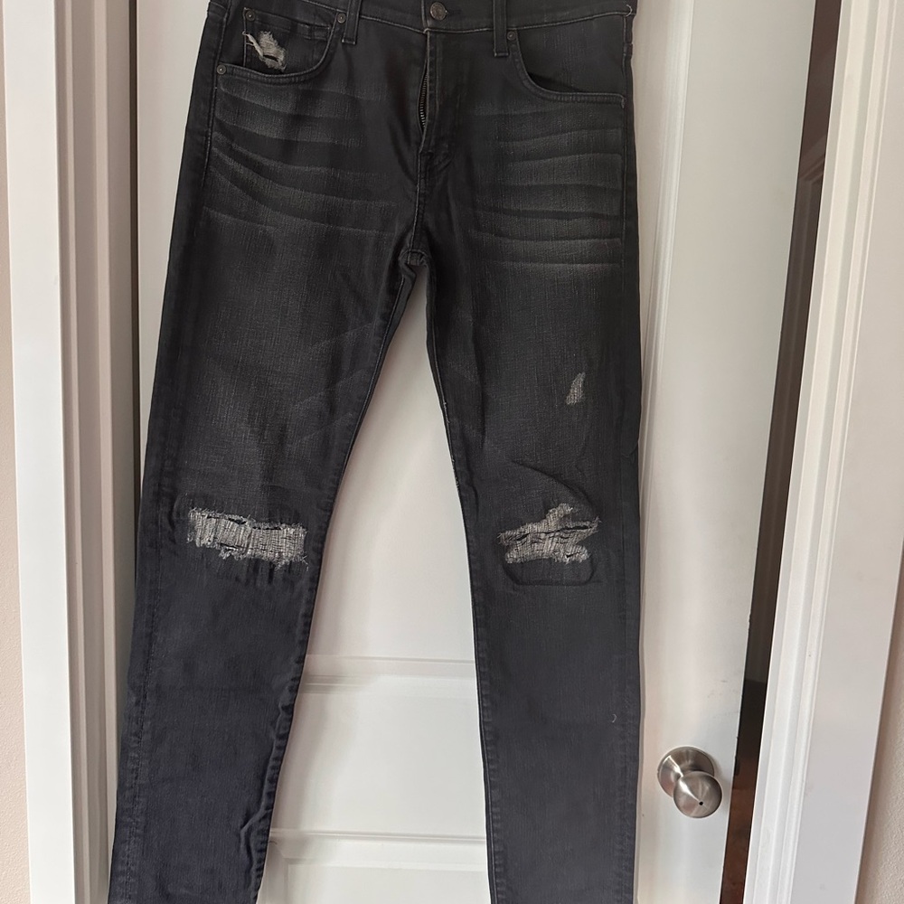 7 For All Mankind Men's Black Distressed Skinny Jeans